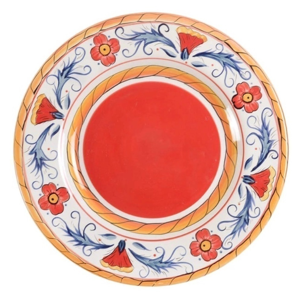 Tabletops Unlimited Italiano Red Floral Handpainted Dinner Plate 11 3/8 in